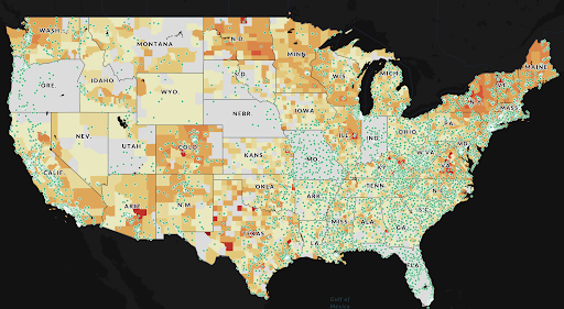 A map of US locations for health clinics.